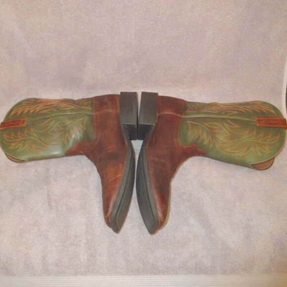 Ariat Sport Wide Square Toe Cowboy Boots Mens 12 D Green Leather Cowboy Botas - Picture 10 of 14